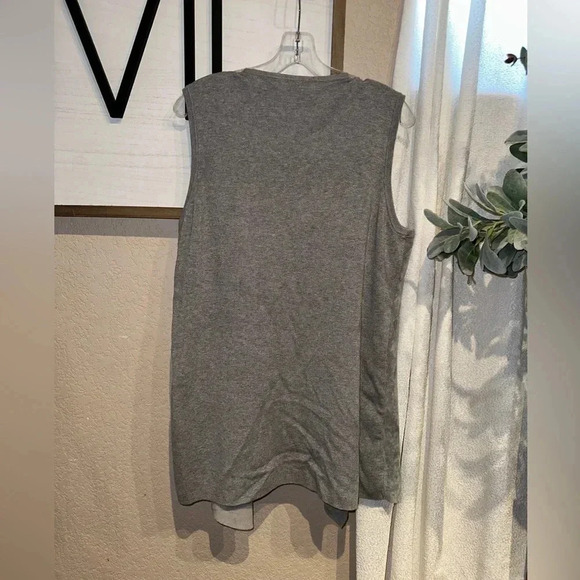 Calvin‎ Klein Faux Suede Gray Sweater Vest Sleeveless Drape Open Front, Size L - Picture 2 of 2